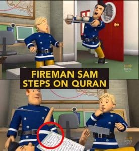 Fireman Sam character steps on Quran