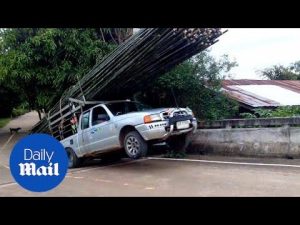 Truck carrying bamboo suffers a spectacular fail – Daily Mail